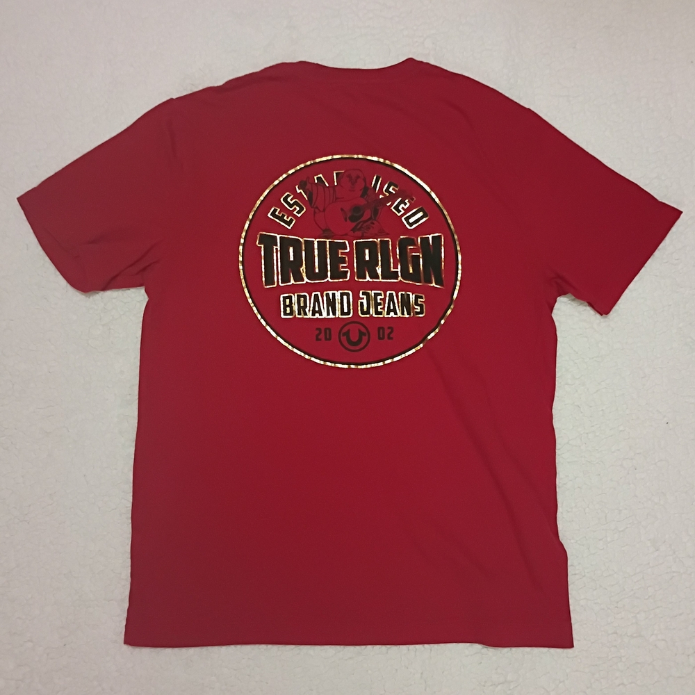 True Religion Red & Gold Leaf Buddha T-shirt